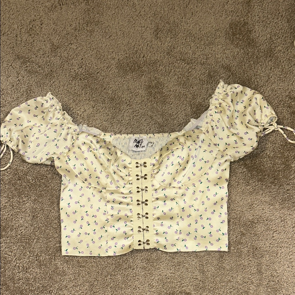 Princess Polly Cream Floral Puff Sleeve Blouse